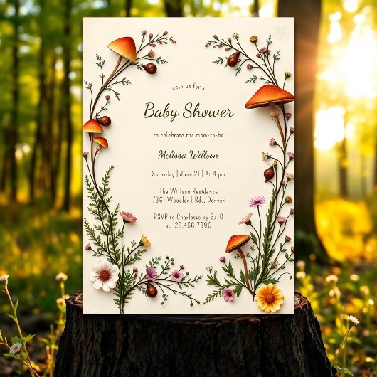 Woodland Mushroom Rustic Boho Baby shower Kaart