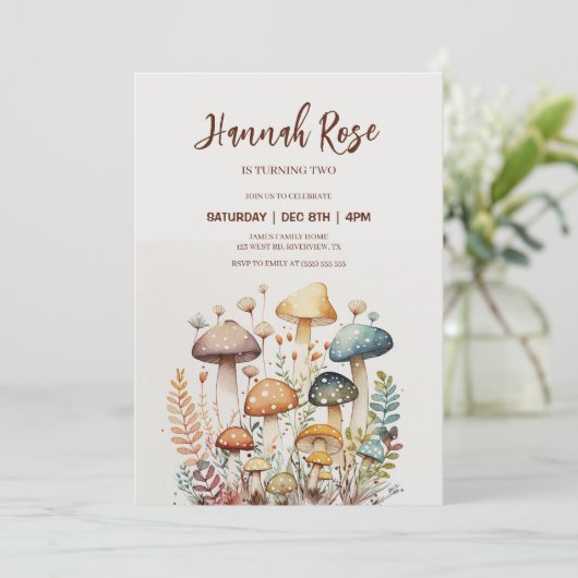 Woodland Mushroom Waterverf Birthday Invitation Kaart (Staand voorkant)