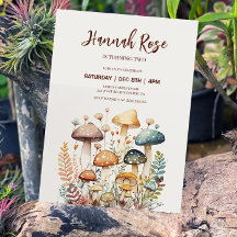 Woodland Mushroom Waterverf Birthday Invitation
