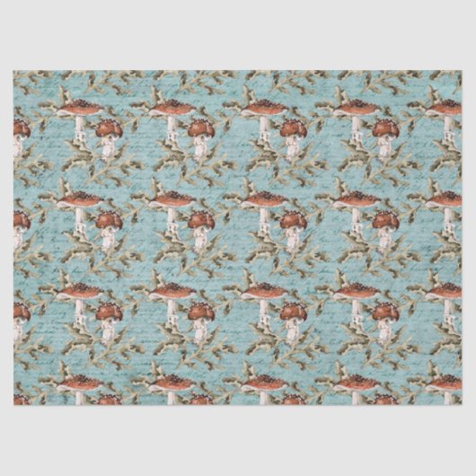 Woodland Mushrooms op Blauwgroen Weefselpapier Tissuepapier (Voorkant)