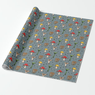 Woodland Mushrooms Pattern Wrapping Paper Cadeaupapier