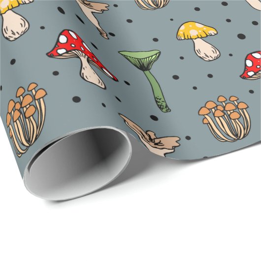 Woodland Mushrooms Pattern Wrapping Paper Cadeaupapier (Rol Hoek)