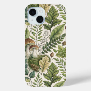Woodland Mushrooms Pinecones Ferns Herfstpatroon iPhone 15 Case