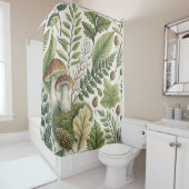 Woodland Mushrooms Pinecones Ferns Herfstpatroon Douchegordijn (In situ)