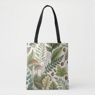 Woodland Mushrooms Pinecones Ferns Herfstpatroon Tote Bag