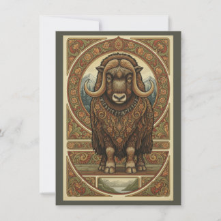 Woodland Musk Ox Nordic Folk Art Flat Thank You Bedankkaart