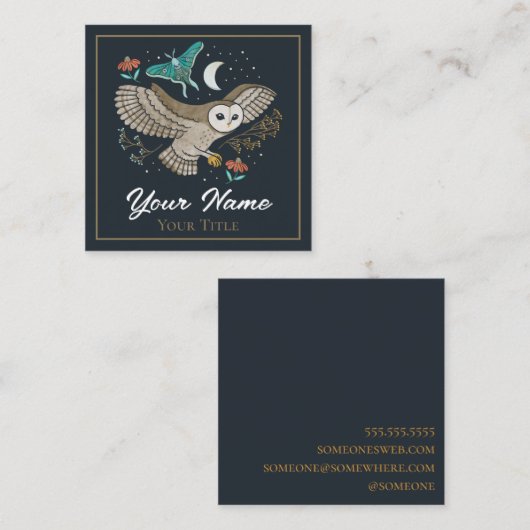 Woodland Nachtschuur Uil & Luna Moth Vierkante Visitekaartje (Voorkant / Achterkant)