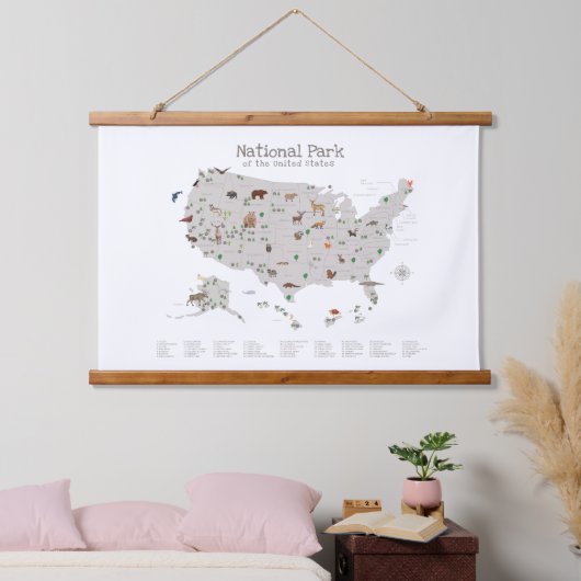 Woodland National Parks Kaart Kleuterschool Decor Hangend Wandkleed (Slaapkamer)
