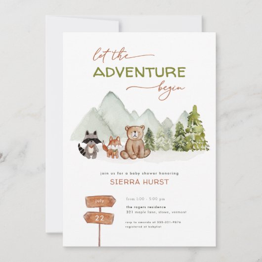 Woodland Natuur Adventure Baby shower Invitation Kaart (Voorkant)