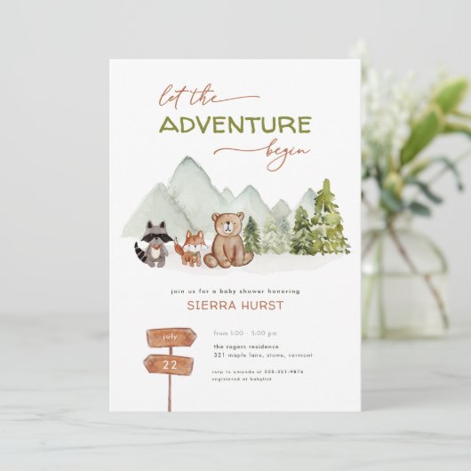 Woodland Natuur Adventure Baby shower Invitation Kaart (Staand voorkant)