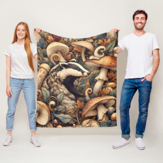 Woodland Natuur Kleuren Paddenstoelen Badger Whims Fleece Deken
