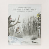 Woodland Natuur Optionele tekst Snowy Kerstmis Legpuzzel (Verticaal)