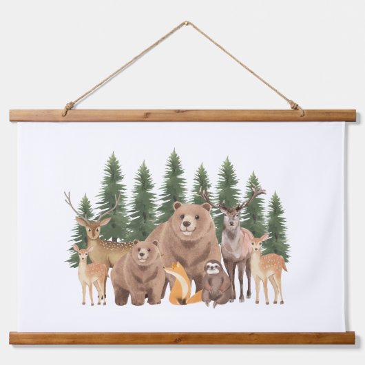Woodland Natuur Wilde Dieren Kwekerij Decor Hangend Wandkleed (Voorkant)