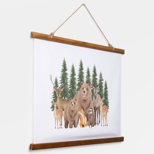 Woodland Natuur Wilde Dieren Kwekerij Decor Hangend Wandkleed (Gebogen)