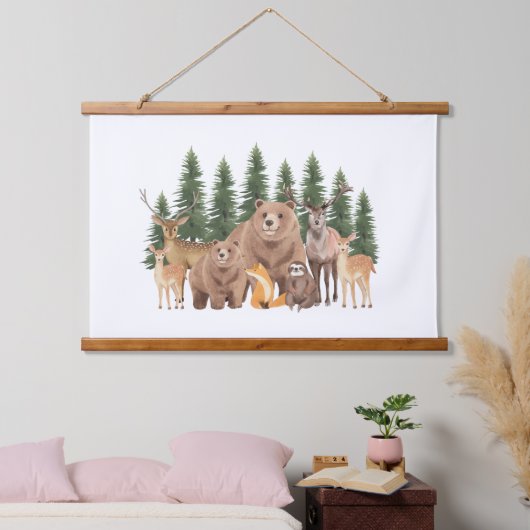 Woodland Natuur Wilde Dieren Kwekerij Decor Hangend Wandkleed (Slaapkamer)