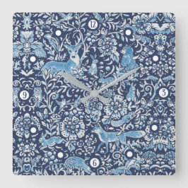 Woodland Navy Blue Forest Fox Rabbit Floral Vierkante Klok
