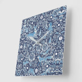 Woodland Navy Blue Forest Fox Rabbit Floral Vierkante Klok (Hoek)