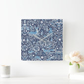 Woodland Navy Blue Forest Fox Rabbit Floral Vierkante Klok (Huis)