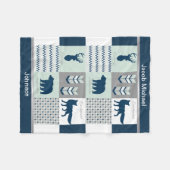 Woodland - Navy Blue, Grey, Mint Green Fleece Deken (Voorkant (Horizontaal))