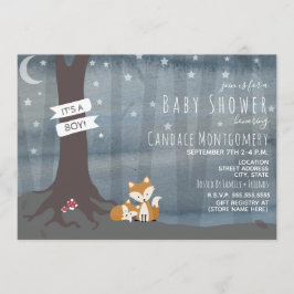 Woodland Night Fox Baby shower Kaart