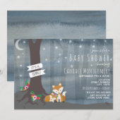 Woodland Night Fox Baby shower - Meisje Kaart (Voorkant / Achterkant)