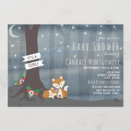 Woodland Night Fox Baby shower - Meisje Kaart