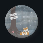 Woodland Night Fox Baby shower Papieren Bordje<br><div class="desc">baby shower Borden met een illustratie van een mamma- en baby-vossensmokkel onder een boom in het bos 's nachts omringd door sterren.</div>