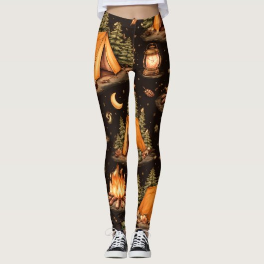 Woodland Nights Camping Pattern Leggings (Voorkant)