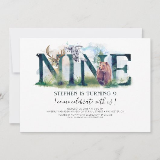 Woodland Nine - 9e verjaardag uitnodiging (Voorkant)