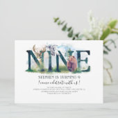 Woodland Nine - 9e verjaardag uitnodiging (Staand voorkant)