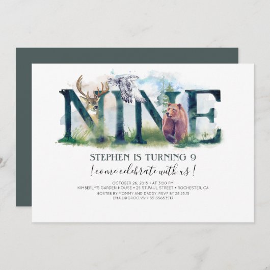 Woodland Nine - 9e verjaardag uitnodiging (Voorkant / Achterkant)