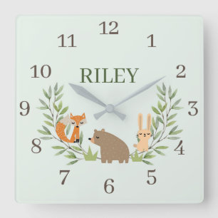Woodland Nursery Animals Vierkante Klok