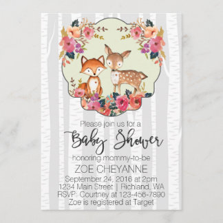 Woodland Nursery Baby Deer en Fox Baby shower Kaart