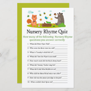 Woodland Nursery Rhyme Quiz baby shower game