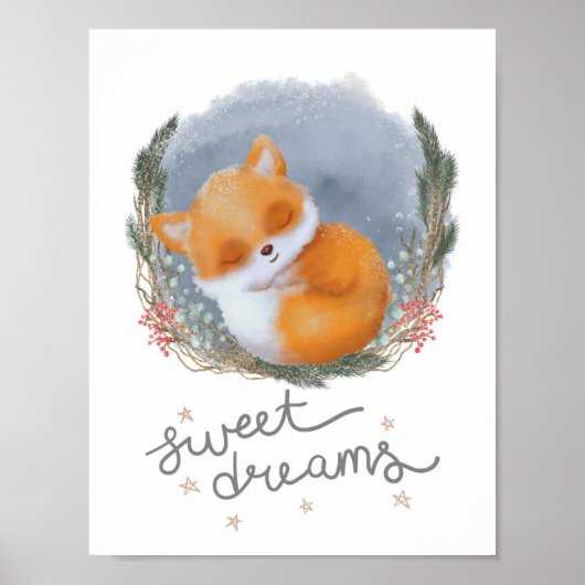 Woodland Nursery Sweet Dreams Baby Fox Poster (Voorkant)
