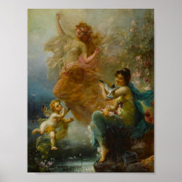 Woodland Nymphs van een Stream van Hans Zatzka Poster