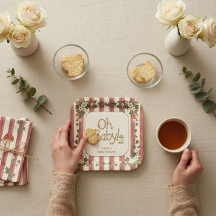 Woodland Oh Baby Bloemen Bessen Strepen Baby Showe Papieren Bordje