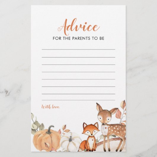 Woodland Oh Boy Pumpkin Baby shower Advice Kaart (Voorkant)