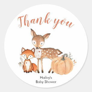 Woodland Oh Boy Pumpkin Baby shower Dank je Ronde Sticker