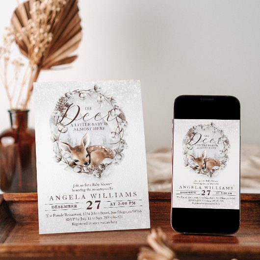 Woodland Oh Deer Winter Baby shower Kaart