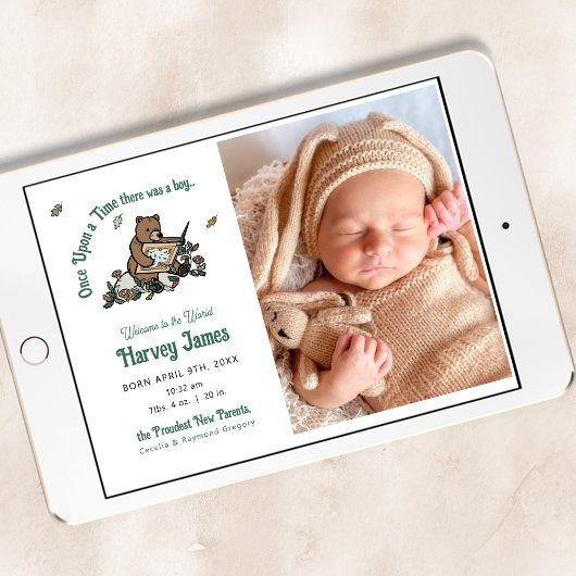 Woodland Once Upon a Time Geboorte Aankondiging