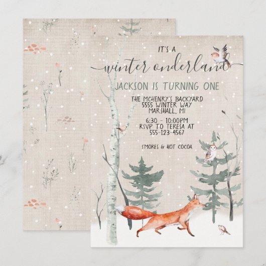 Woodland Onderland Birthday Party Kaart (Voorkant / Achterkant)