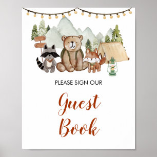 Woodland One Happy Camper 1e verjaardag gastenboek Poster