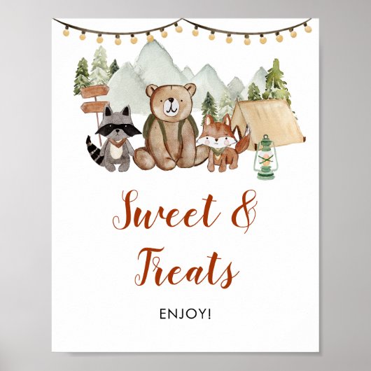 Woodland One Happy Camper 1st Birthday Sweet Treat Poster (Voorkant)