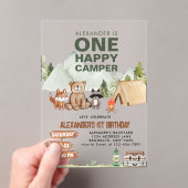 Woodland One Happy Camper Camping Kinderen Verjaar Acryl Uitnodigingen (Insitu (Draagbaar))
