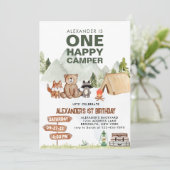 Woodland One Happy Camper Camping Kinderen Verjaar Kaart (Staand voorkant)