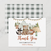 Woodland One Happy Camper eerste verjaardag Bedankkaart (Voorkant / Achterkant)