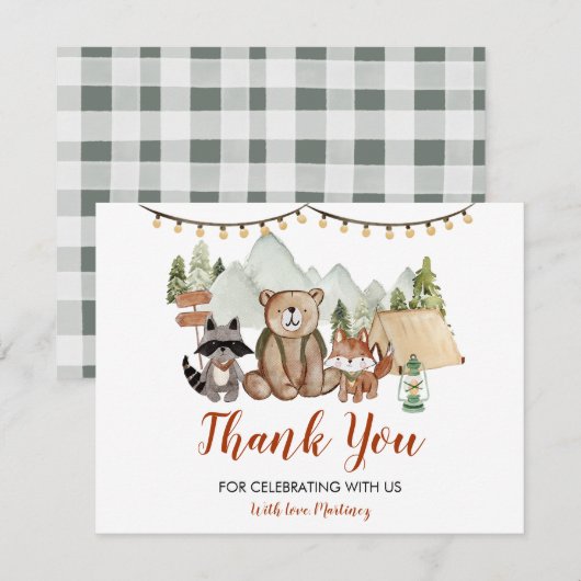 Woodland One Happy Camper eerste verjaardag Bedankkaart (Voorkant / Achterkant)