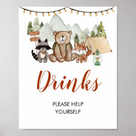 Woodland One Happy Camper Eerste Verjaardag Drinke Poster