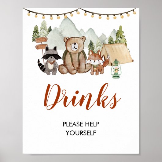 Woodland One Happy Camper Eerste Verjaardag Drinke Poster (Voorkant)